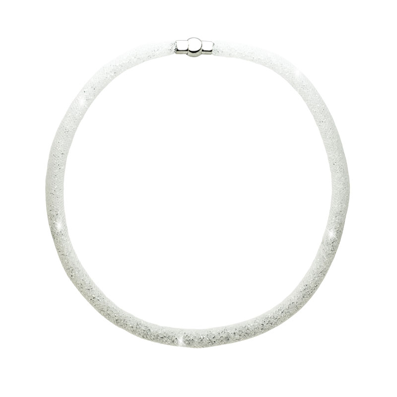 Náhrdelník 45cm bílá mřížka  a bílé krystalky