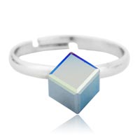 Prsten ze SWAROVSKI ELEMENTS kostka 6mm crystal metalic blue